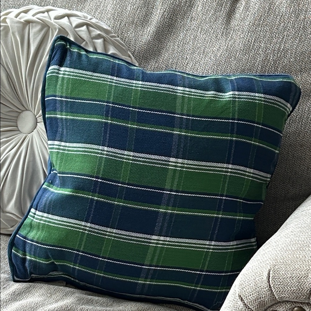 Plaid Green and Blue Throw Pillow